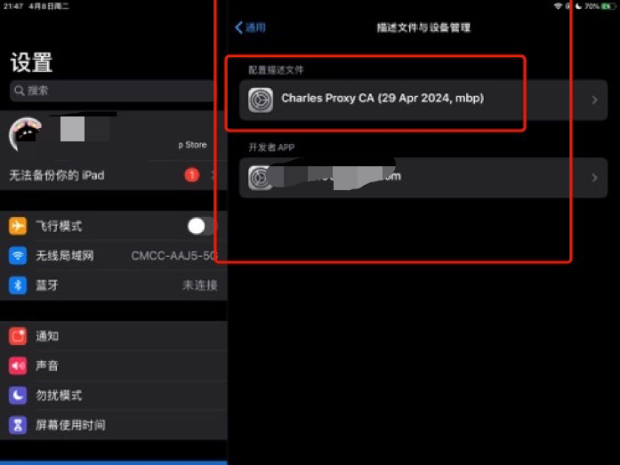 iOS 设备证书信任设置界面